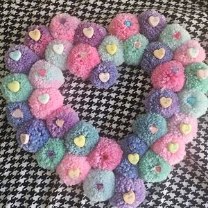 Valentine Sparkly Heart Pom Pom Wreath ✨️🩵🩷💜✨️